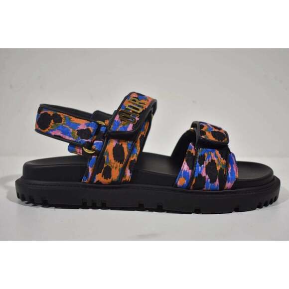 Christian Dior Act Dway Mizza Black Silk Gold Logo Strap Flat Dad Sandal 36.5 - Picture 2 of 12